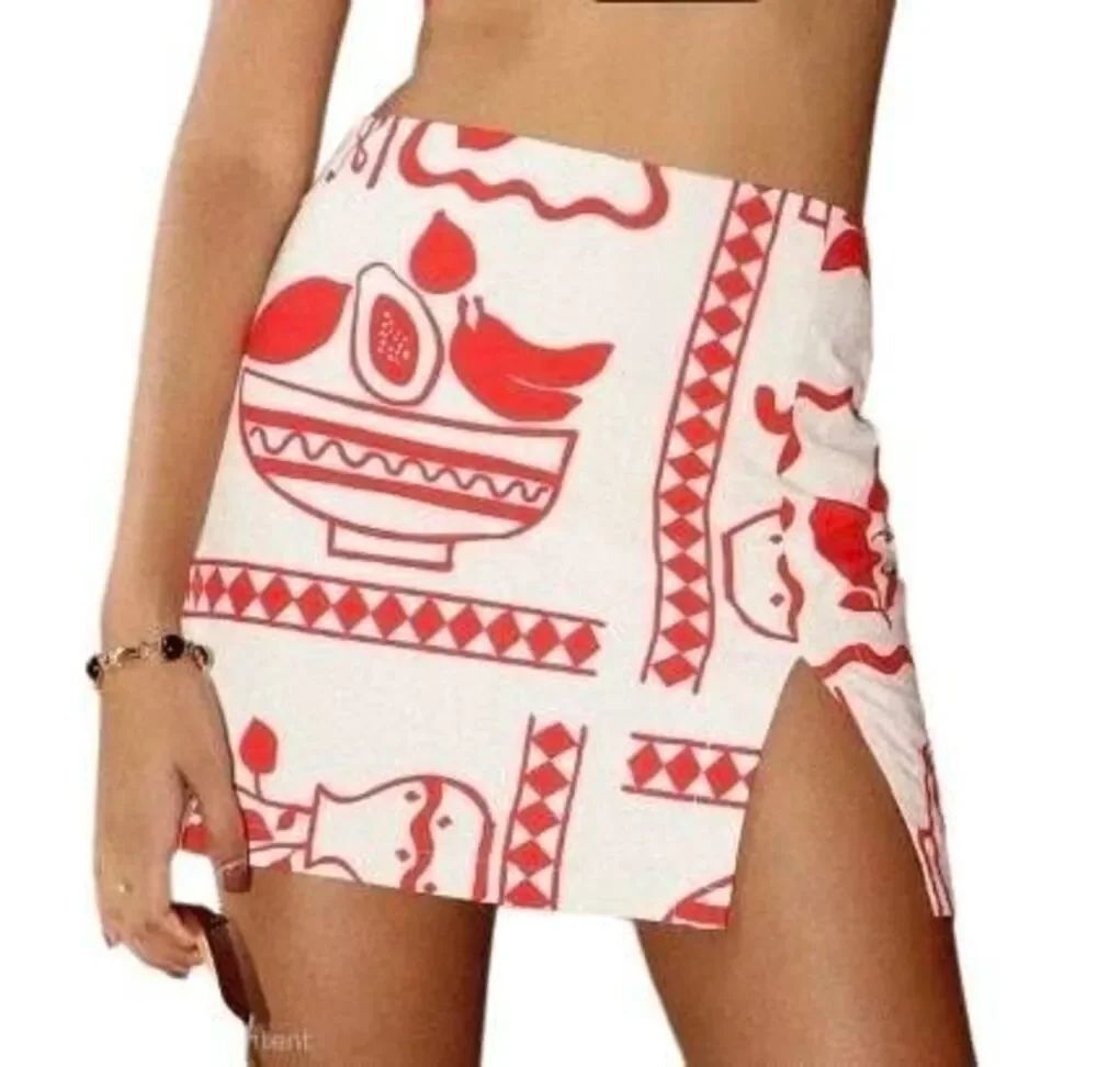 Bailey Rose NWT Euro Summer Red Fruit Print Slit Mini Skirt — Size XS